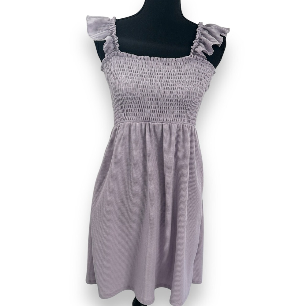 Perfect Peach Size M Baby Doll Mini Dress Ruffle Sleeves Lavender Smocked Bodice